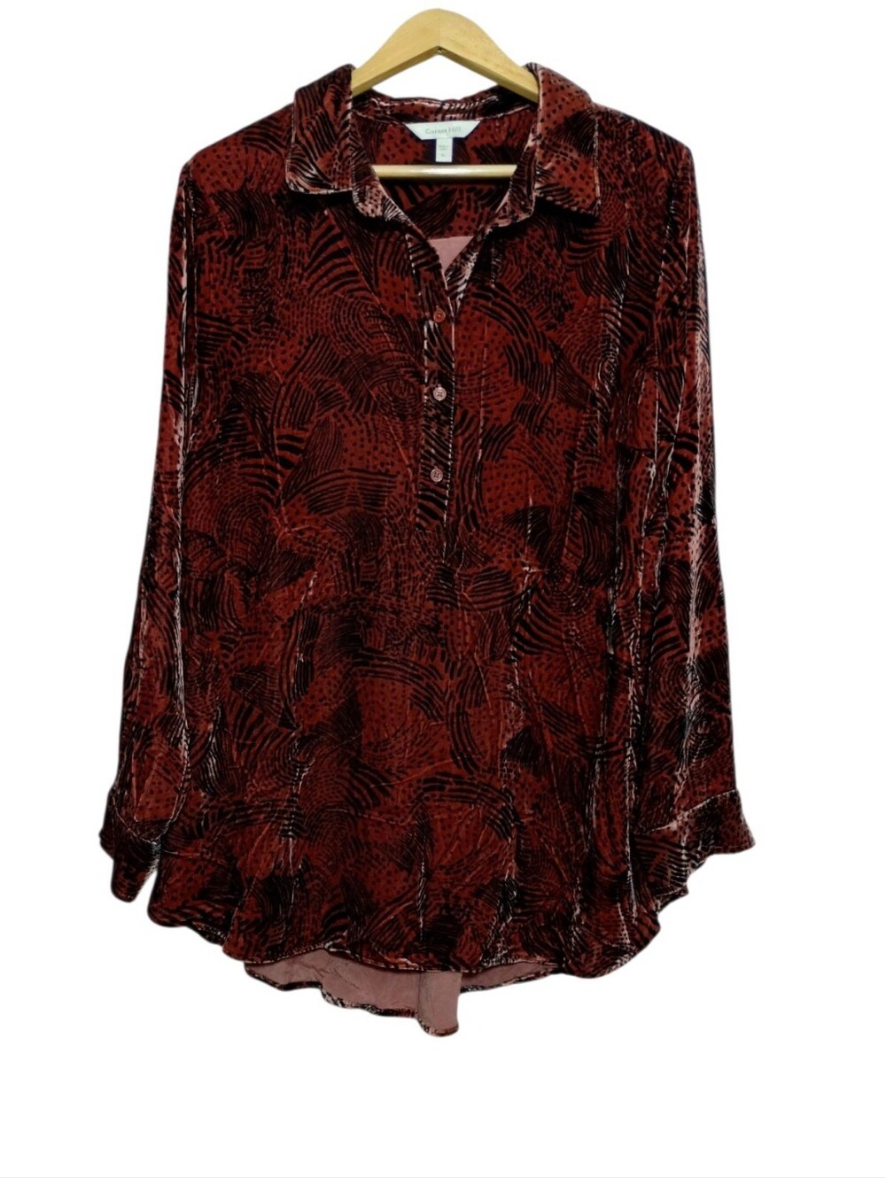 Garnet Hill Relaxed Velvet Tunic in Deep Garnet Cherry Womens XL Long Sleeves